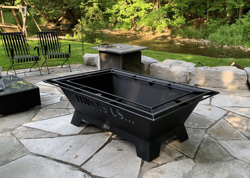 Custom-cutout details on an Iron Embers fire pit panel.