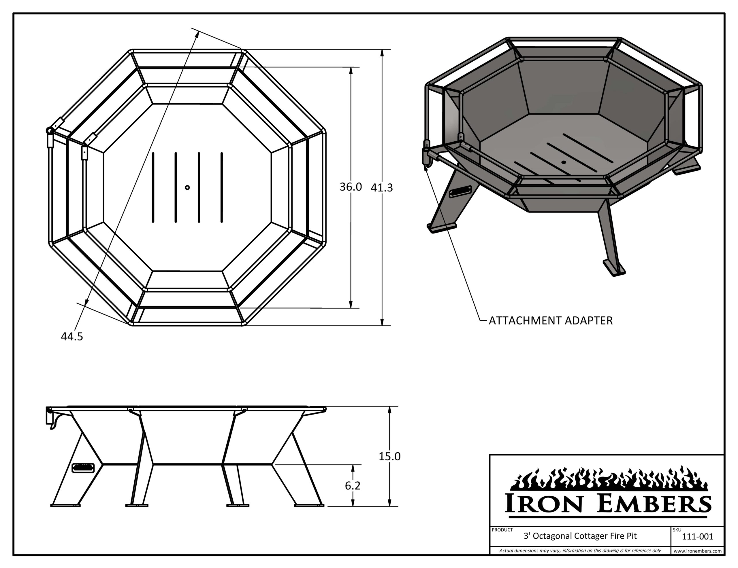 3 Octagonal Cottager Outdoor Fire, Fire Pit Area Dimensions