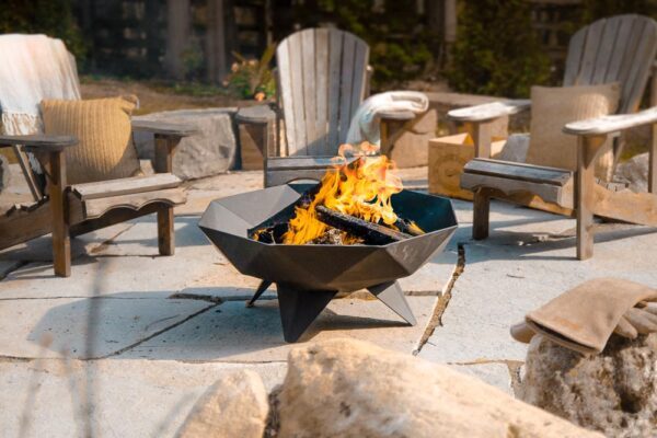 full-sized polygon shaped firepit on a patio setting