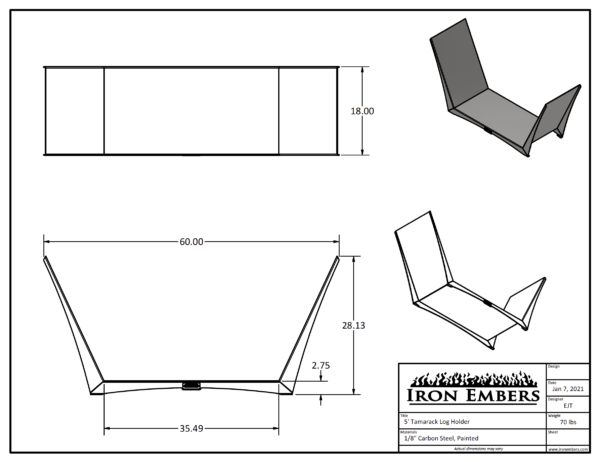 5' Tamarack Log Holder Technical Drawing
