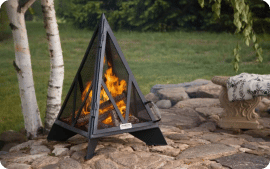 3' pyramid fire pit on a stone patio