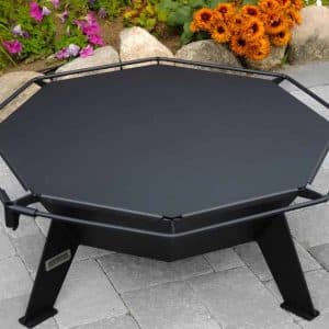 Steel tabletop lid on large octagonal fire pit