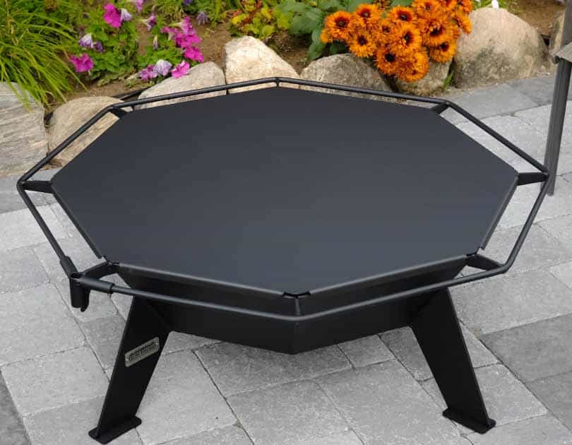 Steel tabletop lid on large octagonal fire pit