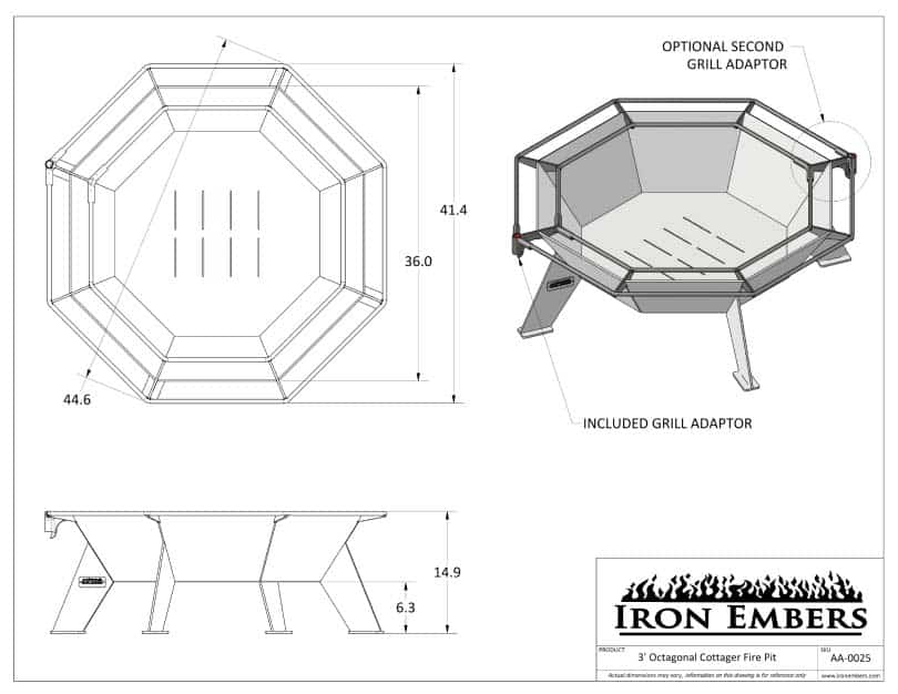 Dimensional drawing for cottager fire pit by Iron Embers
