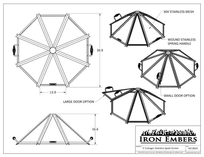 Dimensional drawing for octagonal cottager spark screens by Iron Embers