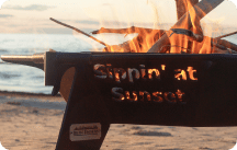 Custom text cutout on a small steel fire pit