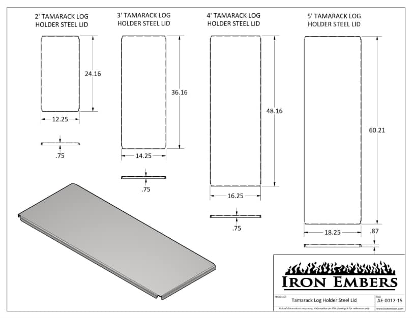 Dimensional drawing for Iron Embers log holder table top