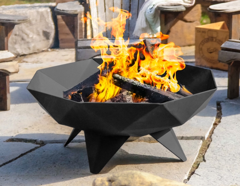 3' polygon fire bowl surrounded by chairs.