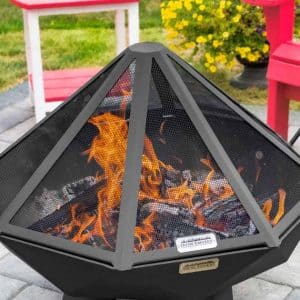 Spark screen on firepit with burning fire