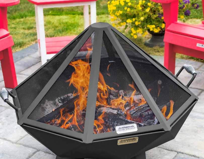 Spark screen on firepit with burning fire