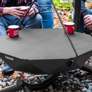 Tabletop lid on hanging fire pit