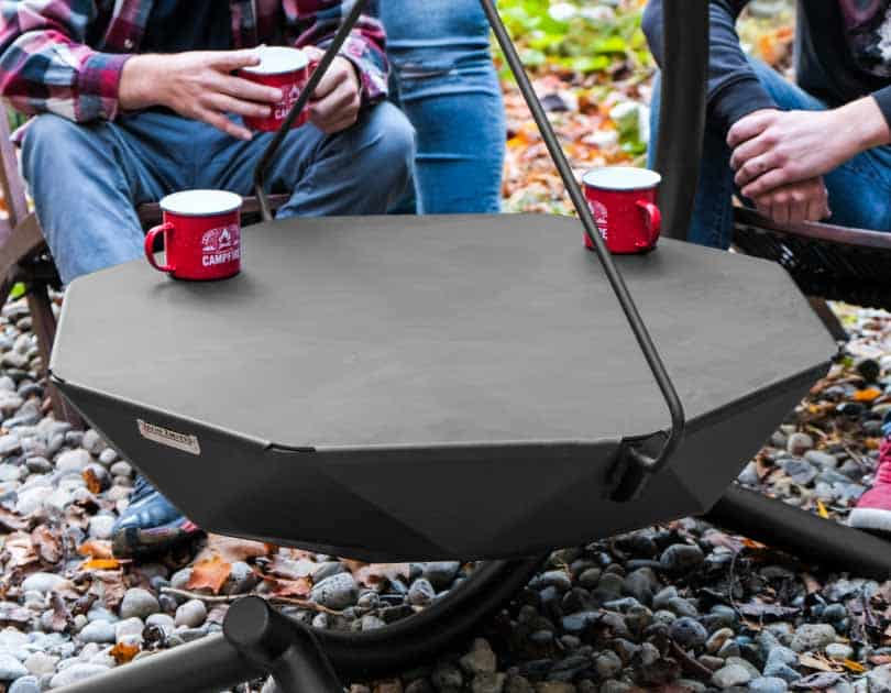 Tabletop lid on hanging fire pit