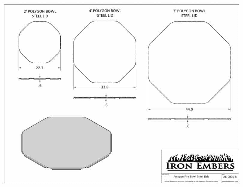 Technical drawing of steel lids for Polygon fire pits