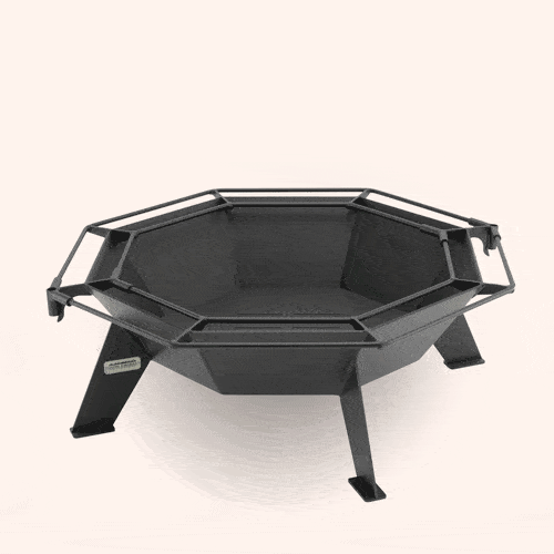 GIF of optional accessories for Cottager metal fire pit