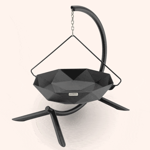 GIF showing the functionality and accessories of the Pendant hanging fire bowl