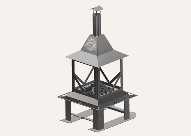 CAD model of chiminea fire pit on skis